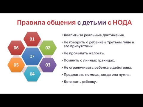 Правила общения с детьми с НОДА Хвалить за реальные достижения. Не говорить