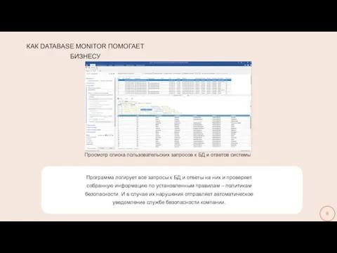 КАК DATABASE MONITOR ПОМОГАЕТ БИЗНЕСУ Программа логирует все запросы к БД и