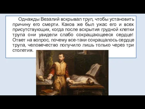 Однажды Везалий вскрывал труп, чтобы установить причину его смерти. Каков же был