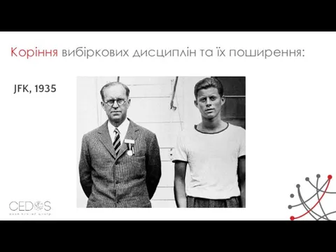 JFK, 1935 Коріння вибіркових дисциплін та їх поширення: