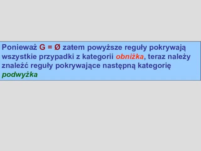 Ponieważ G = Ø zatem powyższe reguły pokrywają wszystkie przypadki z kategorii