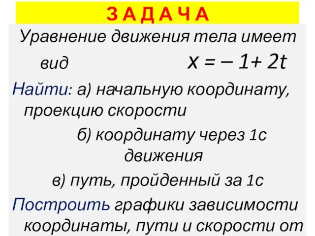 З А Д А Ч А Уравнение движения тела имеет вид х