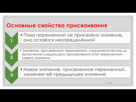 Основные свойства присваивания 08.12.2020