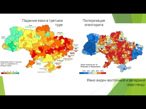 Падение явки в третьем туре Поляризация электората Явно виден восточный и западный «хартленд»