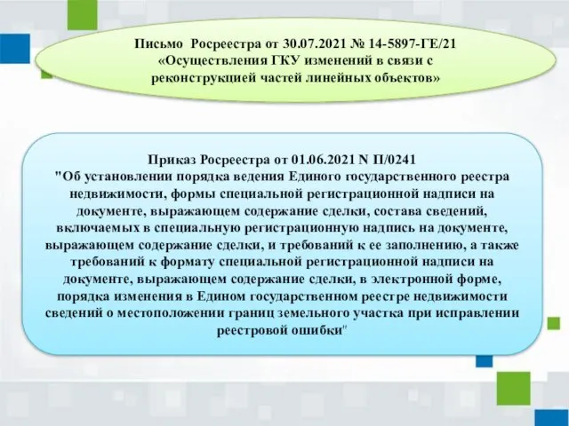 Письмо Росреестра от 30.07.2021 № 14-5897-ГЕ/21 «Осуществления ГКУ изменений в связи с