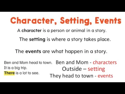 Ben and Mom - characters Outside – setting They head to town - events