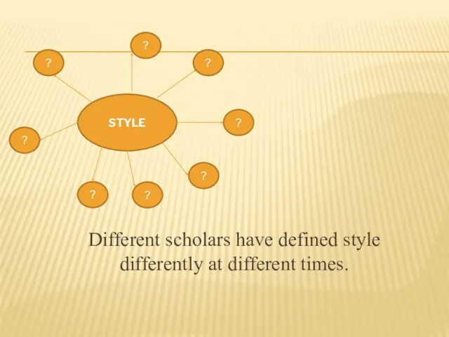 Different scholars have defined style differently at different times. STYLE ? ?