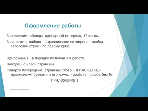 Оформление работы Заполнение таблицы- одинарный интервал, 12 кегль. Заголовки столбцов – выравнивание