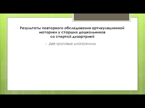 Результаты повторного обследования артикуляционной моторики у старших дошкольников со стертой дизартрией Две круговые диаграммы