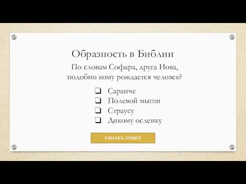 Образность в Библии По словам Софара, друга Иова, подобно кому рождается человек?