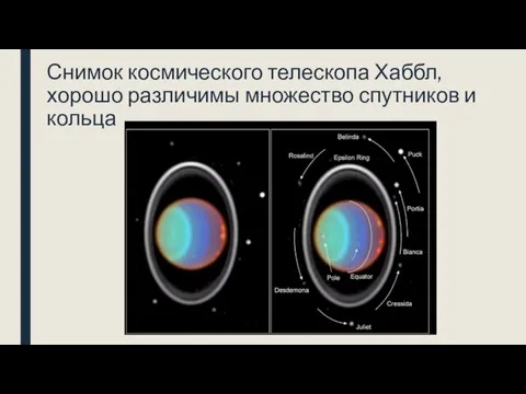 Снимок космического телескопа Хаббл, хорошо различимы множество спутников и кольца