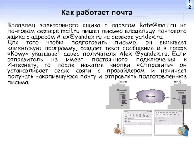 Как работает почта Владелец электронного ящика с адресом kate@mail.ru на почтовом сервере