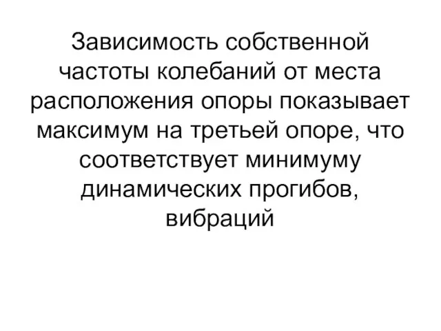 Зависимость собственной частоты колебаний от места расположения опоры показывает максимум на третьей