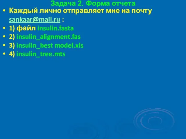 Задача 2. Форма отчета Каждый лично отправляет мне на почту sankaar@mail.ru :