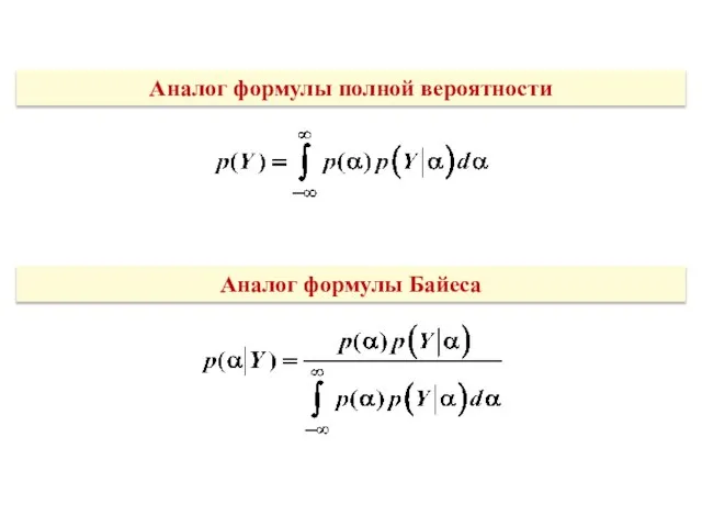 Аналог формулы полной вероятности Аналог формулы Байеса