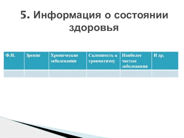 5. Информация о состоянии здоровья