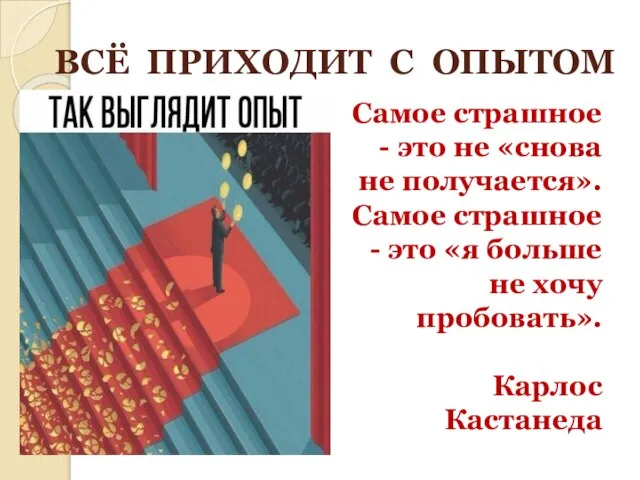 ВСЁ ПРИХОДИТ С ОПЫТОМ Самое страшное - это не «снова не получается».