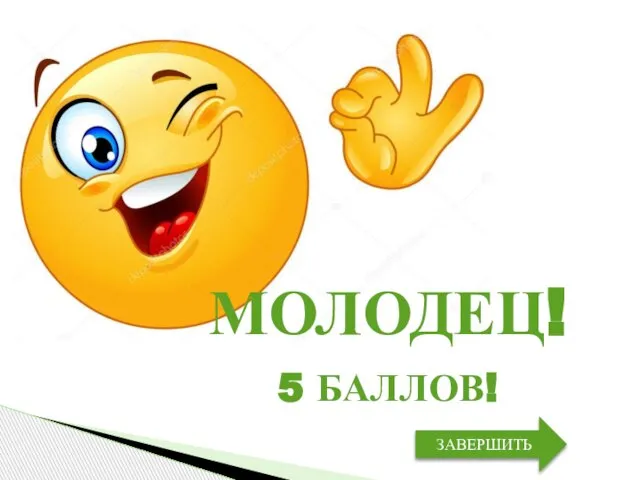 МОЛОДЕЦ! 5 БАЛЛОВ! ЗАВЕРШИТЬ