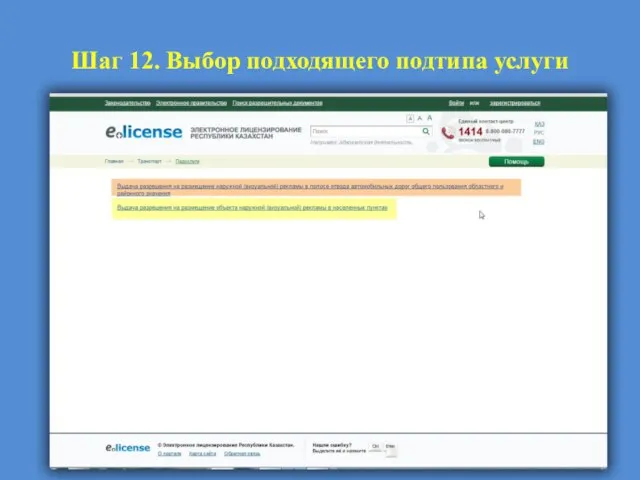 Шаг 12. Выбор подходящего подтипа услуги