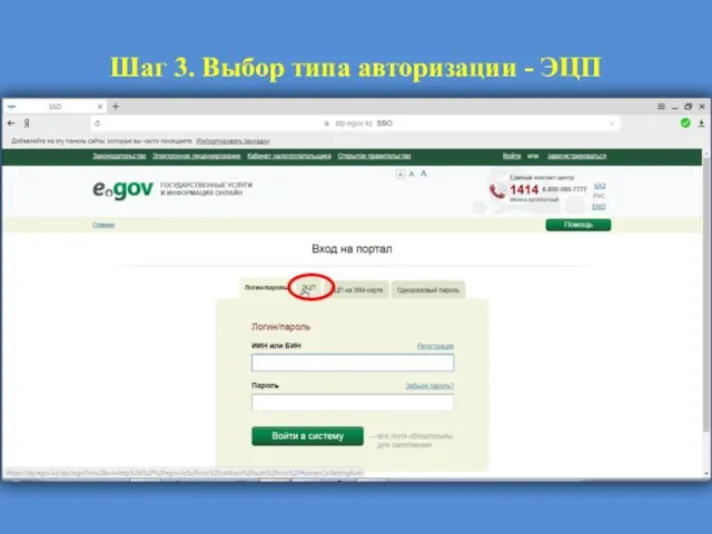 Шаг 3. Выбор типа авторизации - ЭЦП