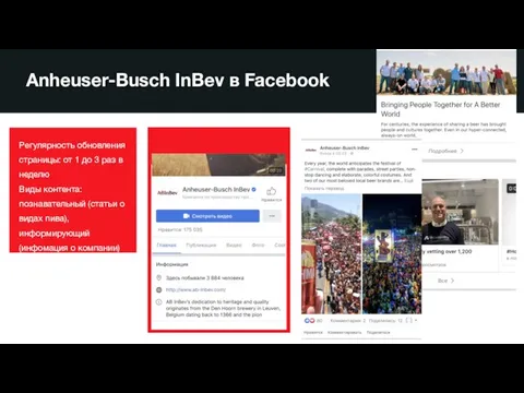 Anheuser-Busch InBev в Facebook Регулярность обновления страницы: от 1 до 3 раз