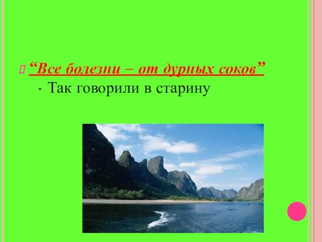 “Все болезни – от дурных соков” - Так говорили в старину