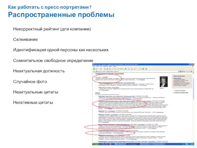 Как работать с пресс-портретами? Распространенные проблемы Некорректный рейтинг (для компании) Склеивание Идентификация