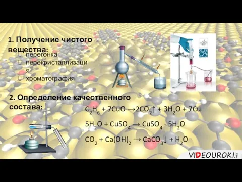 1. Получение чистого вещества: перегонка перекристаллизация хроматография 2. Определение качественного состава: C2H6