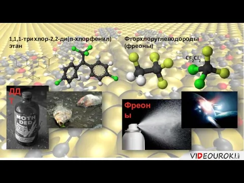 1,1,1-трихлор-2,2-ди(п-хлорфенил)этан CF2Cl2 ДДТ Фреоны Фторхлоруглеводороды (фреоны)
