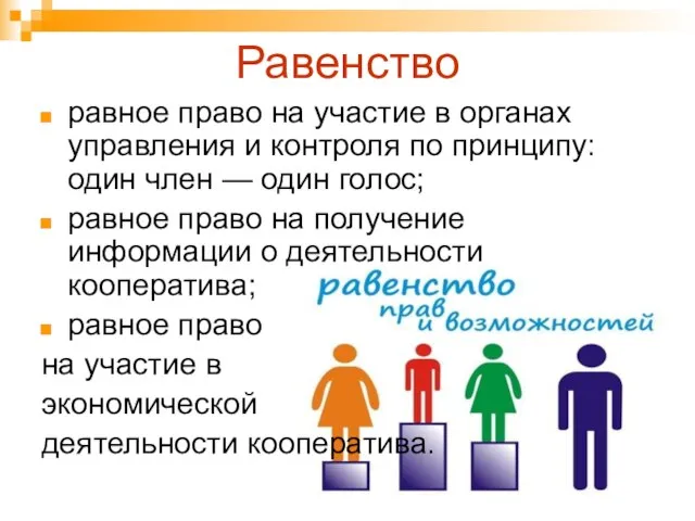 Равенство равное право на участие в органах управления и контроля по принципу: