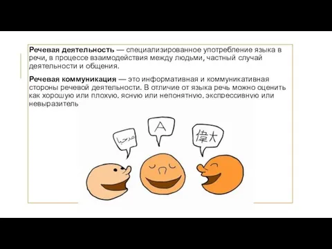 Речевая деятельность — специализированное употребление языка в речи, в процессе взаимодействия между