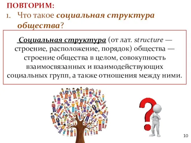 ПОВТОРИМ: Что такое социальная структура общества? Социальная структура (от лат. structure —