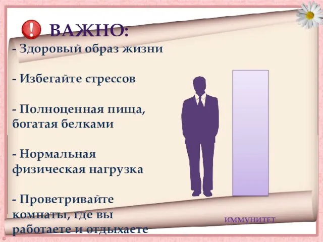 ВАЖНО: - Здоровый образ жизни - Избегайте стрессов - Полноценная пища, богатая