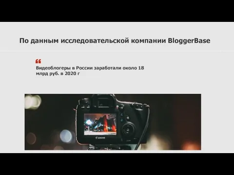 Видеоблогеры в России заработали около 18 млрд руб. в 2020 г По данным исследовательской компании BloggerBase