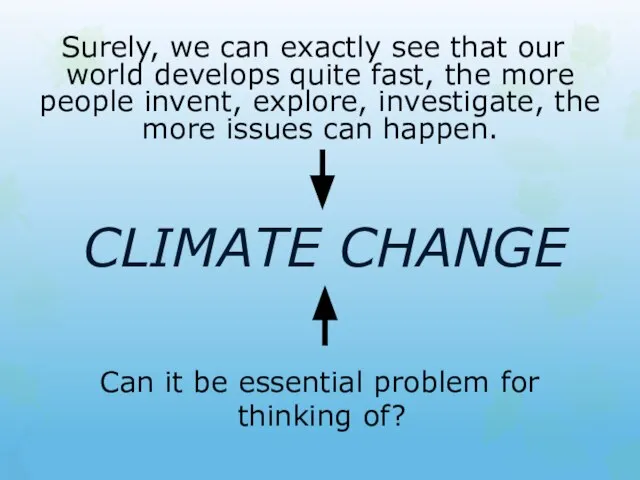 CLIMATE CHANGE Surely, we can exactly see that our world develops quite