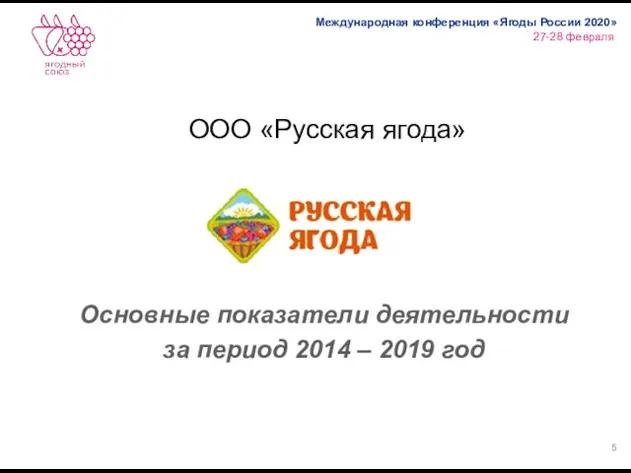 ООО «Русская ягода» Основные показатели деятельности за период 2014 – 2019 год