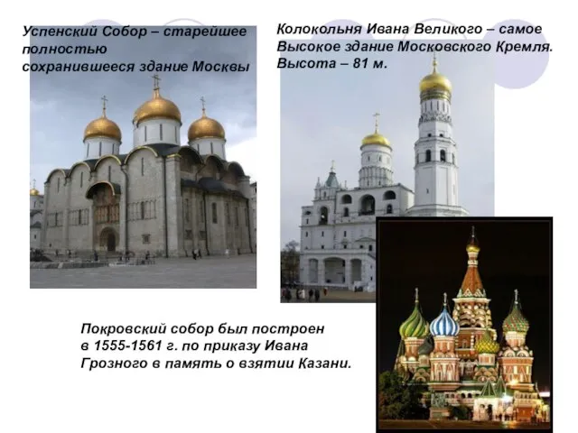 Успенский Собор – старейшее полностью сохранившееся здание Москвы Колокольня Ивана Великого –