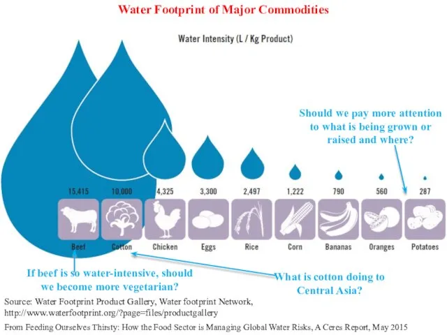 Water Footprint of Major Commodities Source: Water Footprint Product Gallery, Water footprint