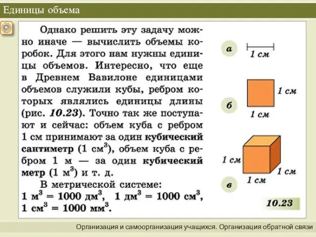 Организация и самоорганизация учащихся. Организация обратной связи Единицы объема