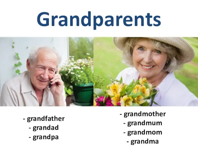 Grandparents grandfather grandad grandpa grandmother grandmum grandmom grandma