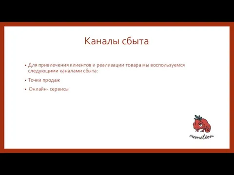 Каналы сбыта Для привлечения клиентов и реализации товара мы воспользуемся следующими каналами