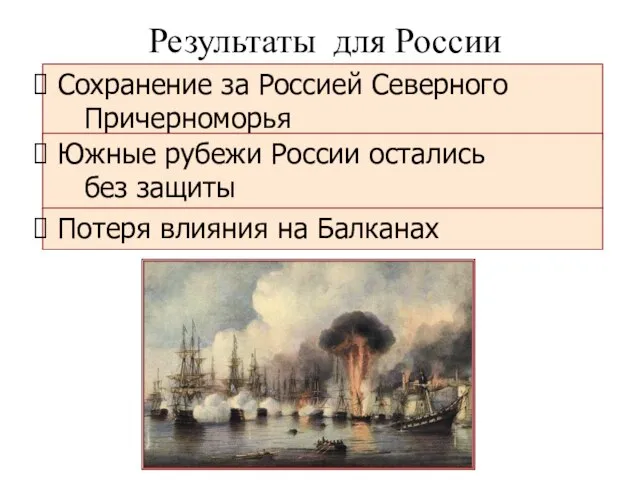 Результаты для России Сохранение за Россией Северного Причерноморья Южные рубежи России остались