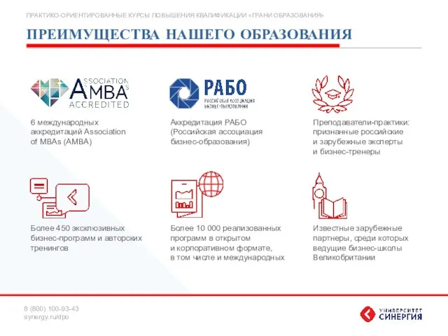 ПРЕИМУЩЕСТВА НАШЕГО ОБРАЗОВАНИЯ 6 международных аккредитаций Association of MBAs (AMBA) Аккредитация РАБО