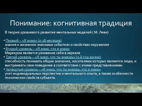 Понимание: когнитивная традиция В теория уровневого развития ментальных моделей ( М. Леви)