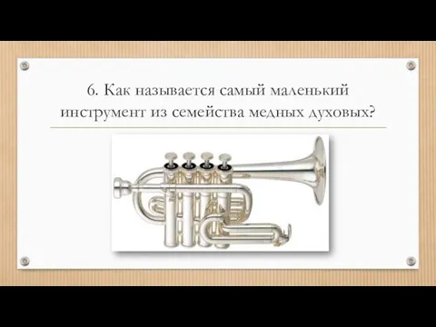 6. Как называется самый маленький инструмент из семейства медных духовых?