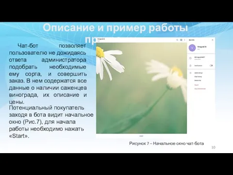 Описание и пример работы программы Чат-бот позволяет пользователю не дожидаясь ответа администратора