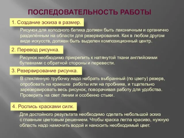 ПОСЛЕДОВАТЕЛЬНОСТЬ РАБОТЫ 1. Создание эскиза в размер. Рисунок для холодного батика должен