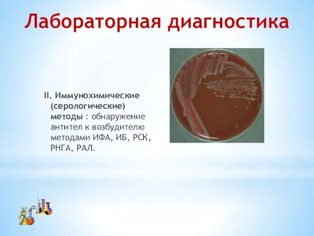 II. Иммунохимические (серологические) методы : обнаружение антител к возбудителю методами ИФА, ИБ,