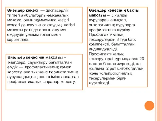 Әйелдер кеңесі — диспасерлік типтегі амбулаторлы-емханалық мекеме, оның жұмысында қазіргі кездегі денсаулық