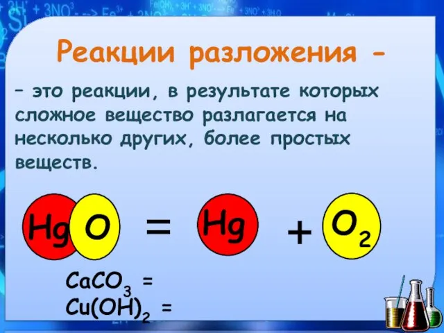 Реакции разложения - – это реакции, в результате которых сложное вещество разлагается